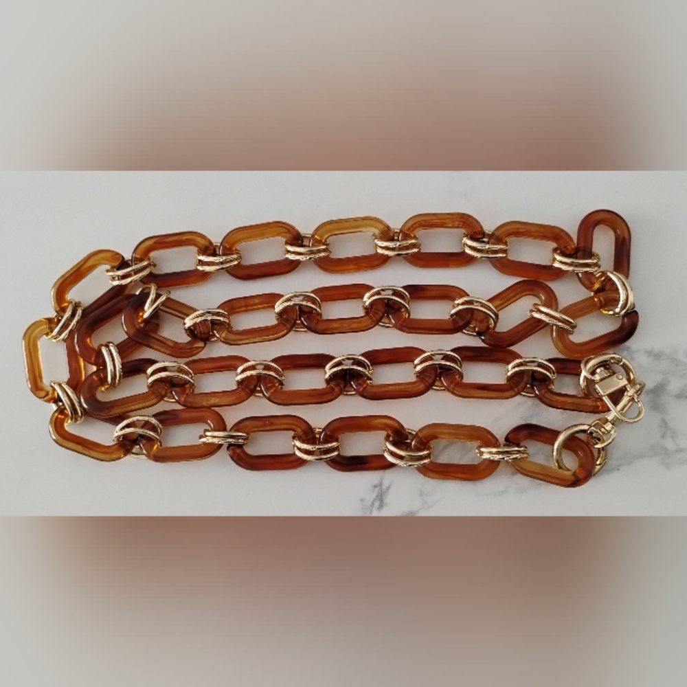 NEW Shoulder Bag Chain - Tortoise & Gold Acrylic - Picture 2 of 5